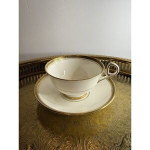 Old Royal Bone China Coffee Cup & Saucer Gold Greek Key England Vintage